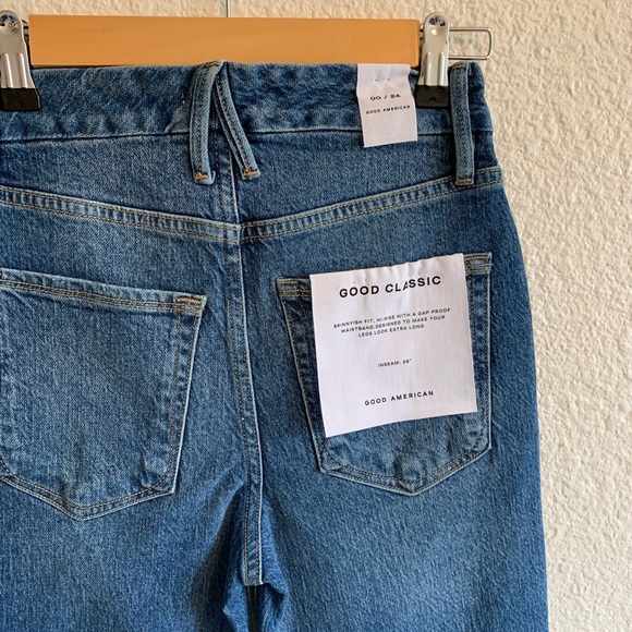 Good American Good Classic Medium Wash High Waist Raw Hem Cutoff Jeans Women’s - Picture 4 of 6